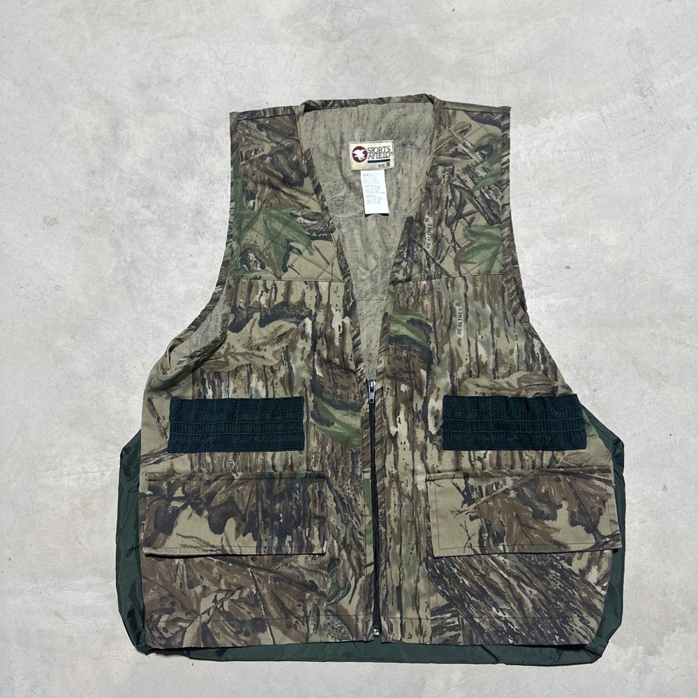 VTG 90s Sports Afield Men's Adult SZ Small Camo Hunting Vest Back Pouch Shotgun